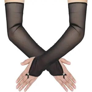 Women's Long Fingerless Sheer Gloves Tulle Mesh Gloves for Wedding Bridal Opera Party Halloween CostumeGift.