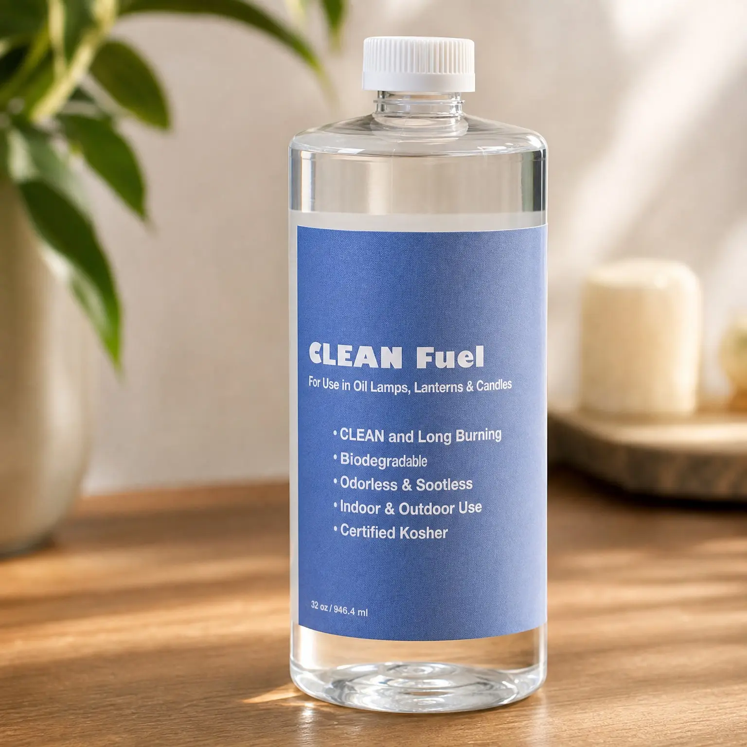 Clean Fuel Lamp Oil – Smokeless, Odorless, 32 oz | Paraffin-Based Formula, Kosher Certified, for Wick Fed Devices, Lanterns, Candles & Tiki Torches, Low Soot Flame, 1.85 lb BottleGift
