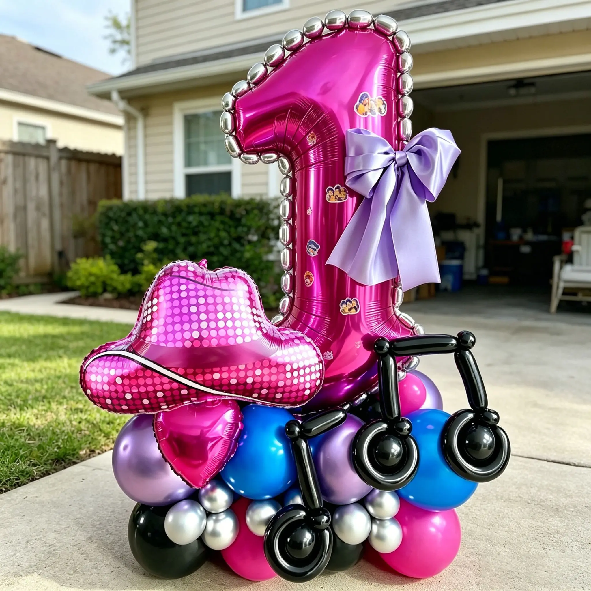 41-Piece Disco Cowboy Balloon Column Set, Rose-Gold Foil Party Balloons, Ideal for Cowboy-Themed First Birthday Parties, Outdoor Lawn Decor