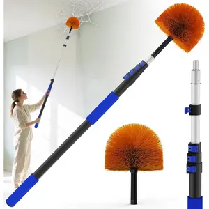 26FT  Cobweb Duster, Outdoor Spider Web Cleaner Brush with 5-20FT Telescoping Extension Pole, Aluminium Heavy Duty, Medium Stiff Bristles Spider Web Brush for Outdoor & Indoor Cleaning