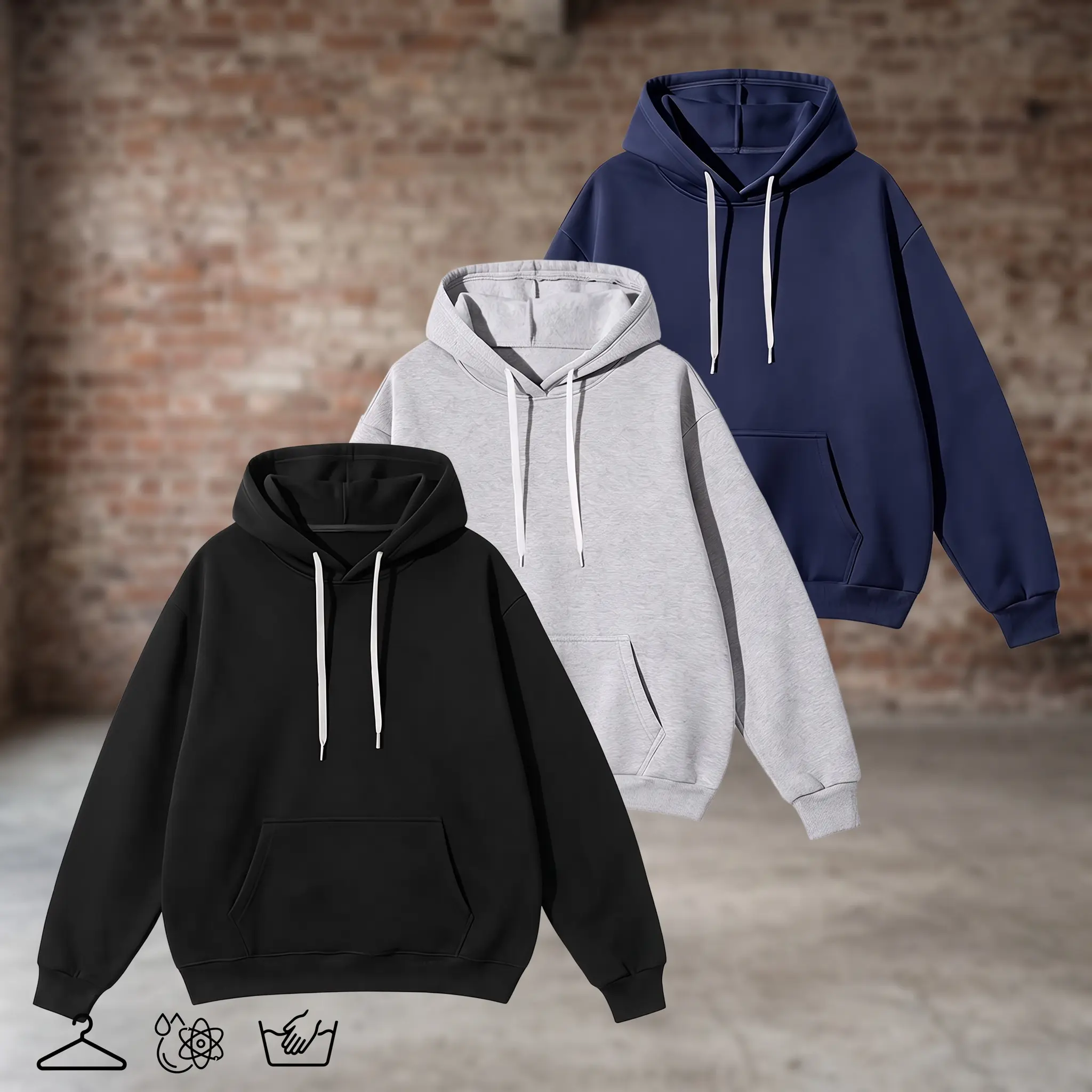 3-Pack Men's Solid Hooded Pullover Sweatshirt with a Relaxed Fit and Clean Design, Built as Trending Clothes and Fall Clothes for Everyday Casual Comfort and Versatile Styling.