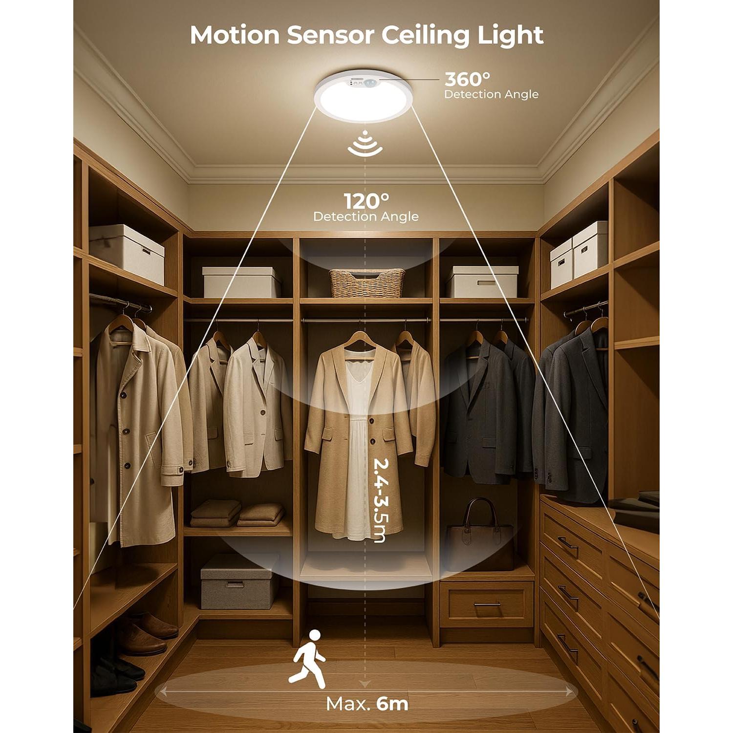 Rechargeable Motion Sensor Ceiling Light with Remote, Dimmable Closet Light, LED Shower Lights,   Operated Ceiling Light for Closet Shower Stairs Shed Hallway Porch