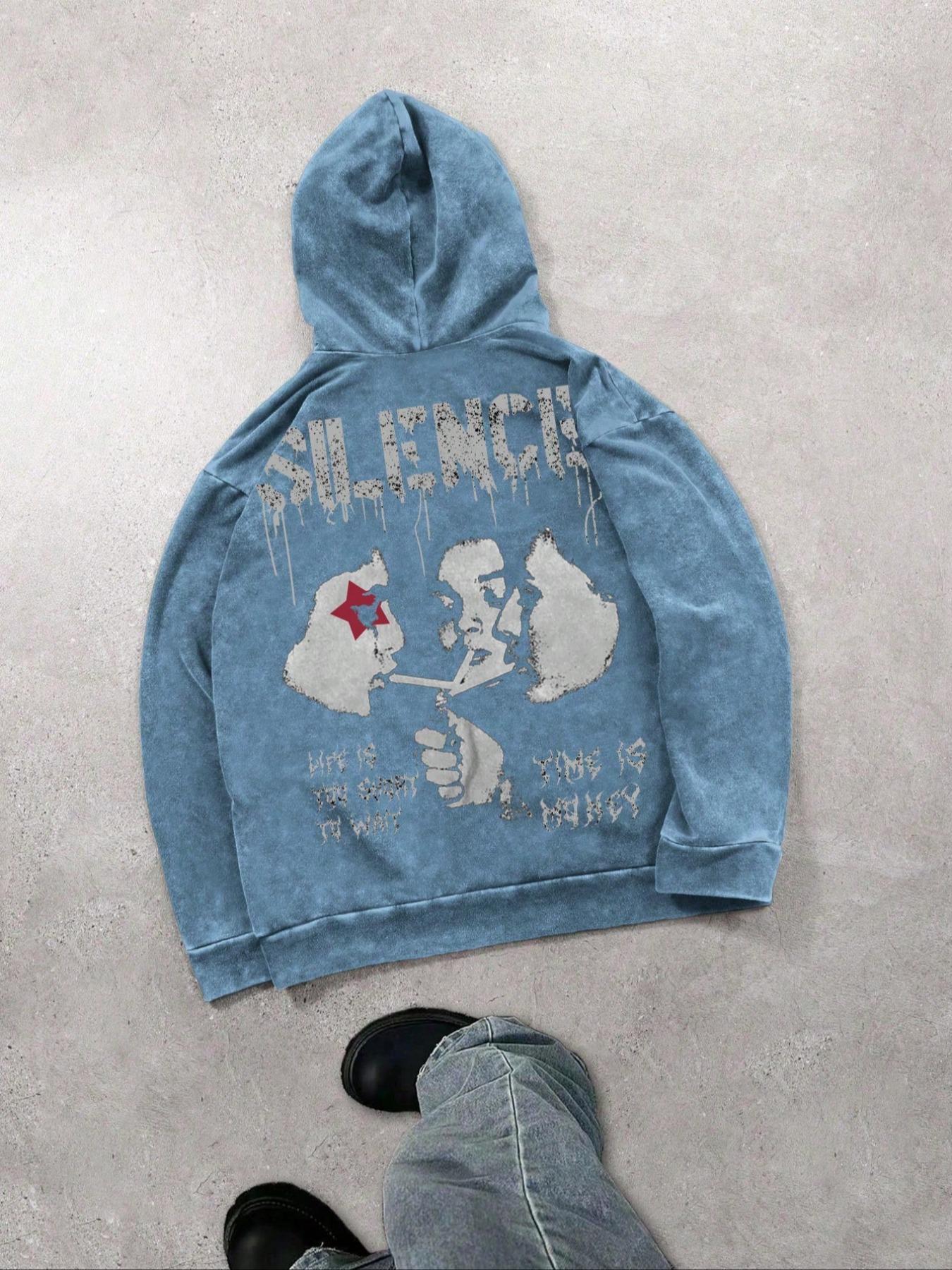 Men's Regular Fit Graphic Print Hoodie, Casual Comfy Hooded Sweatshirt for Daily Wear, Men's Clothes for Winter, Cotton