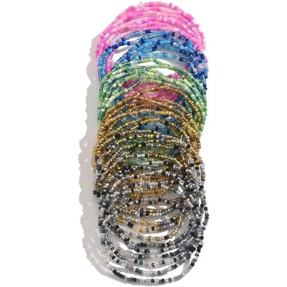 36 count Colorful Elastic Seed Beaded Bracelets Set Bohemia Multilayer Rainbow Beaded Stretch Bracelet Anklet Adjustable Glass Beads Wristbands for Women Summer Beach Boho Vaction