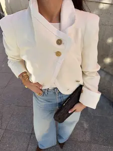 Indefeir New Summer Autumn Women's Fashionable European Style Simple Versatile Patchwork Short Jacket, Trendy Outerwear for Daily Wear