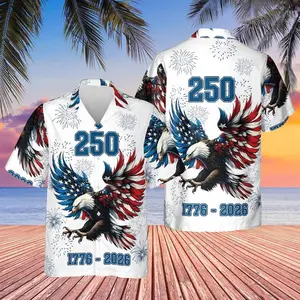 250 Years Of Freedom Hawaiian Shirt, America 250th Anniversary 1776–2026, Bald Eagle American Flag Button Up, Patriotic 4th Of July Shirt#TikTokMadeMeBuyIt#AmericanStyle#250Years#Casual Outfit#TrendyTee