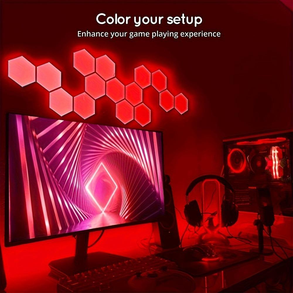 Smart LED Hexagonal RGB Color Changing Indoor Wall Light, USB Powered Voice/APP/Remote Control Dimmable Music Synchronized Night Light for Game Room, Home Theater, Party Smart LED Lighting