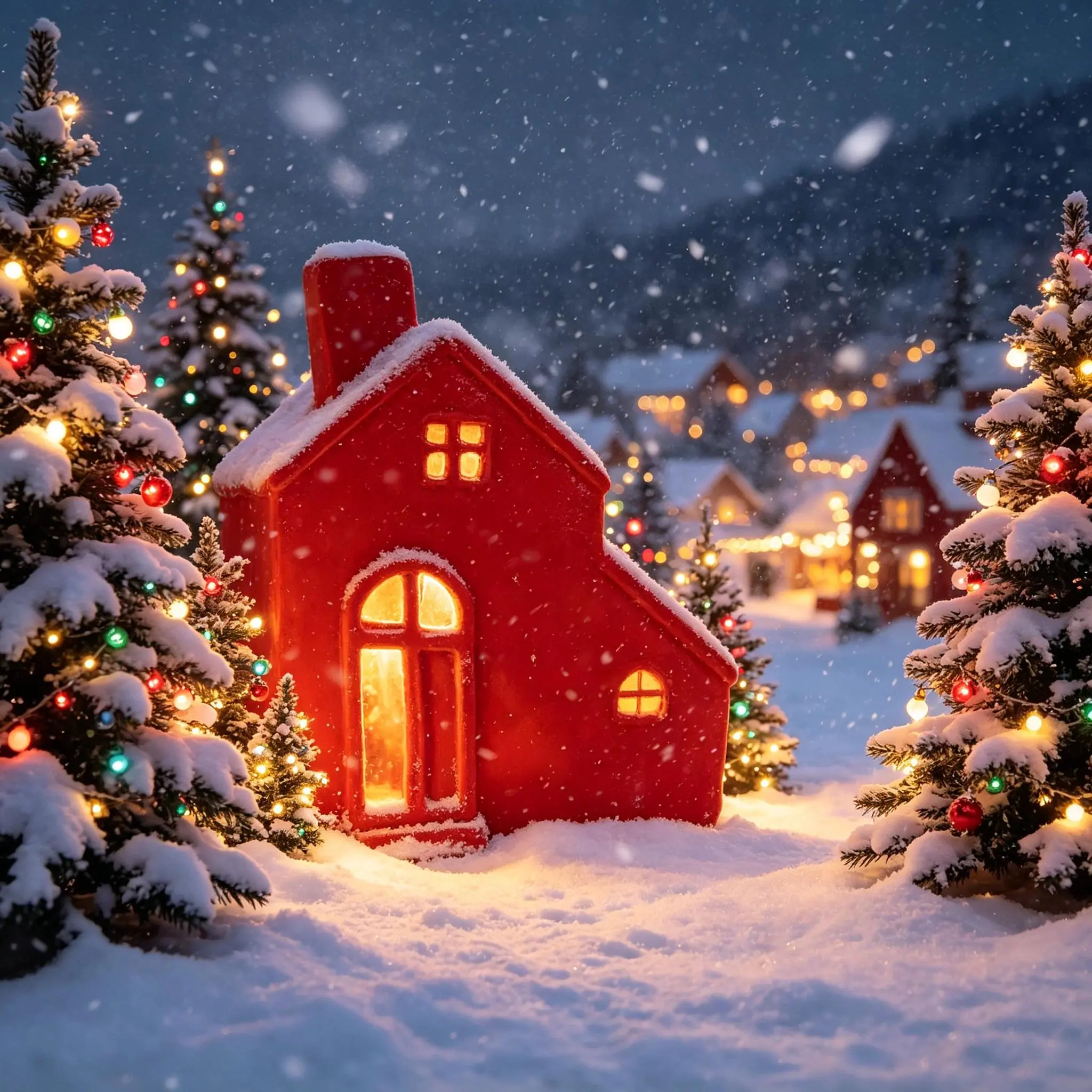 A red Christmas house ornament, a magical Christmas scene for the living room, a mini world, full of Christmas atmosphere! A soothing little ornament, the perfect Christmas gift, Christmas decorations, collectible buildings and accessories.