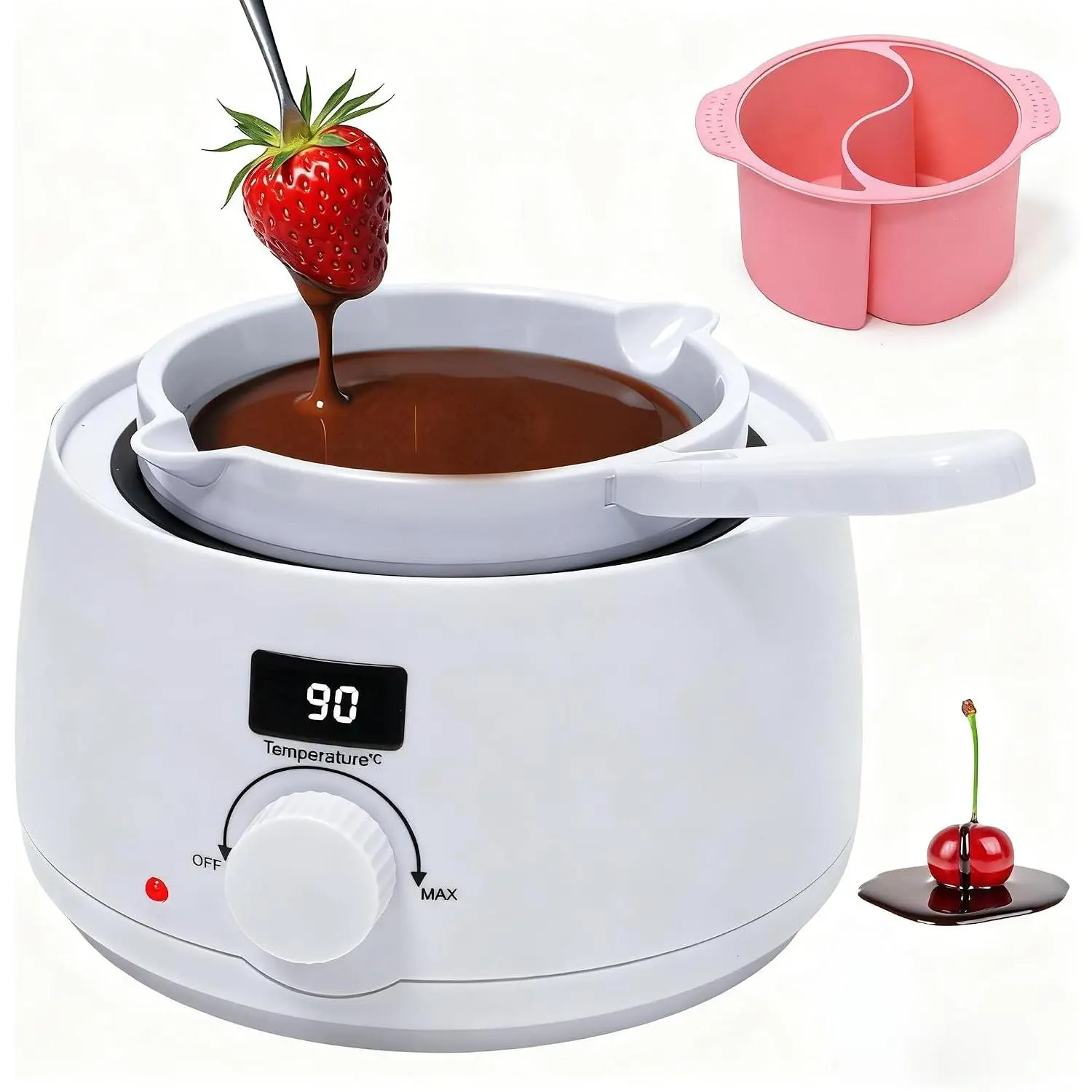 fisca Chocolate Melting Pot Candy Melter with Temperature Display & Adjustable Temperature, Perfect for Dipping, Drizzling & Decorating Strawberries, Cake Pops, Chocolates, Ideal Kitchen Gadget