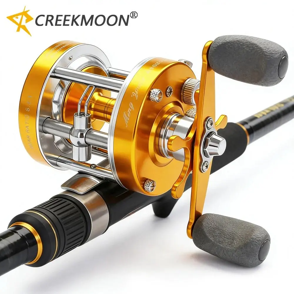All Metal Trolling Drum Fishing Reel 5.2:1 Left/Right Hand Baitcasting Wheel Centrifugal Brake For Saltwater Sea Surf Fish Gold Saltwater Casting Reels