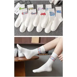 9 Pairs/Sets Couple Unisex Sport Socks Mid-tude Simple INS New All-Season Universal Non-Slip Sweat-Absorbing White Letter Sock