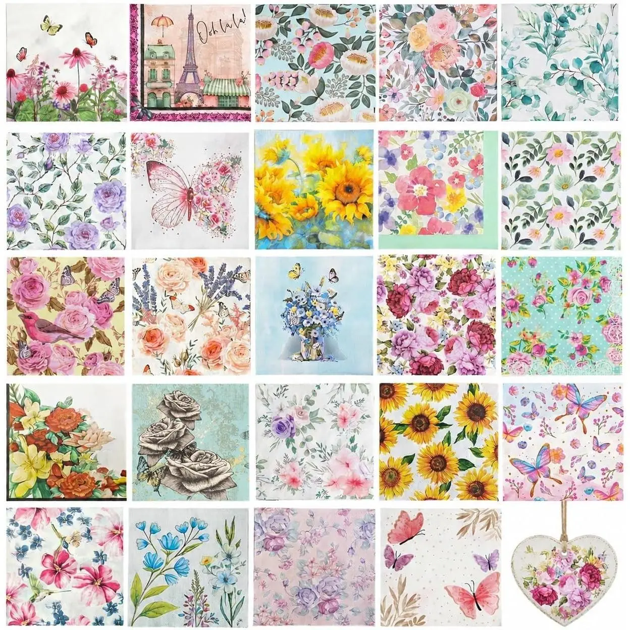 24 Pack Vintage Floral Decoupage Napkins, 24 Styles Decorative Paper Napkins for DIY Art Crafting, Toile Cocktail Napkins for Summer Party, 13 x 13 InchGift