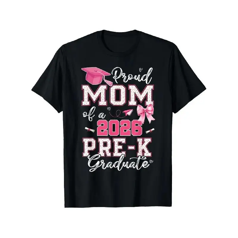 2026 Pre-K Graduation T-Shirt - Proud Mom of Pre-K Graduate, Loose Fit Casual Round Neck Tee with Diploma & Suitable for Pre-K Parties, Achievement Outfit (Comfortable Graduation Attire) Graphic Tshirt