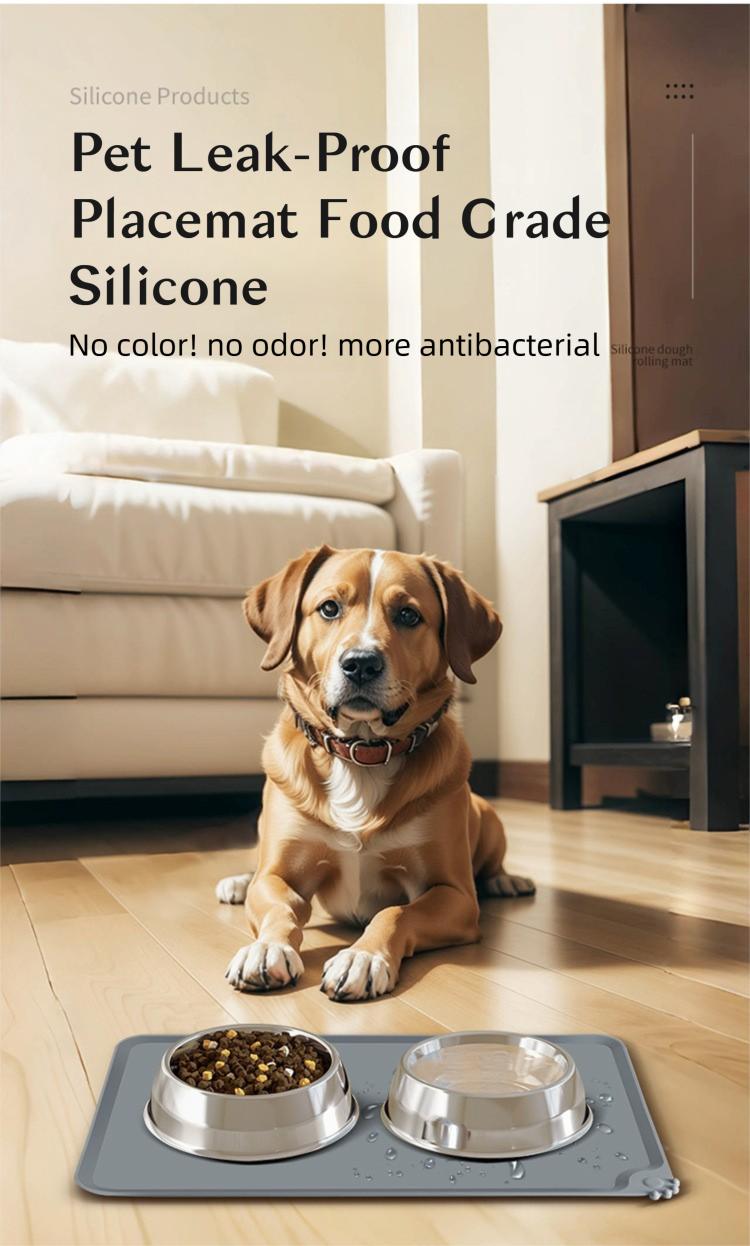 Stop Messy Floors!48cm Silicone Mat for Dog Bowls, Raised Edge, Anti-Spill, Dishwasher Safe, Non-Slip