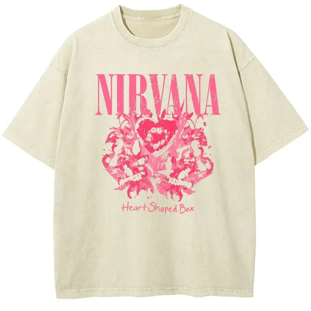 Nirvana Heart Shaped Box Vintage Washed Oversized T-Shirt, 90s Grunge Rock Aesthetic, Pink Graphic Tee, Streetwear, Unisex Shirt