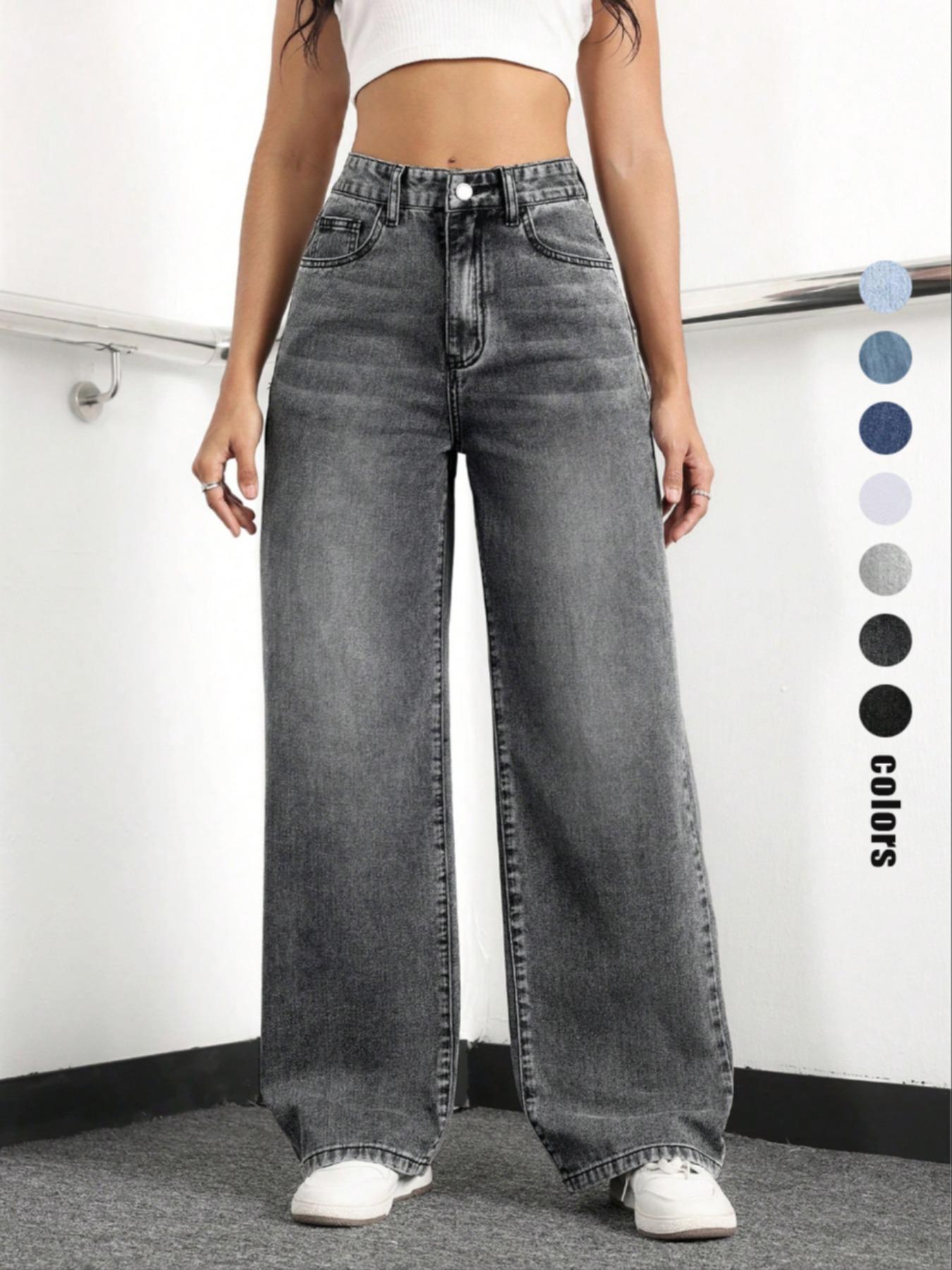 Women's Wide Leg Jeans, Fashionable Casual Denim Jeans for Daily Wear, Women Trousers for All Seasons, Denim Clothing