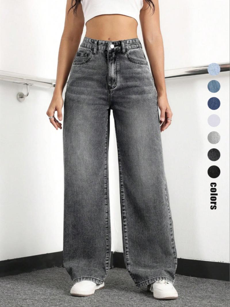 Women's Wide Leg Jeans, Fashionable Casual Denim Jeans for Daily Wear, Women Trousers for All Seasons, Denim Clothing