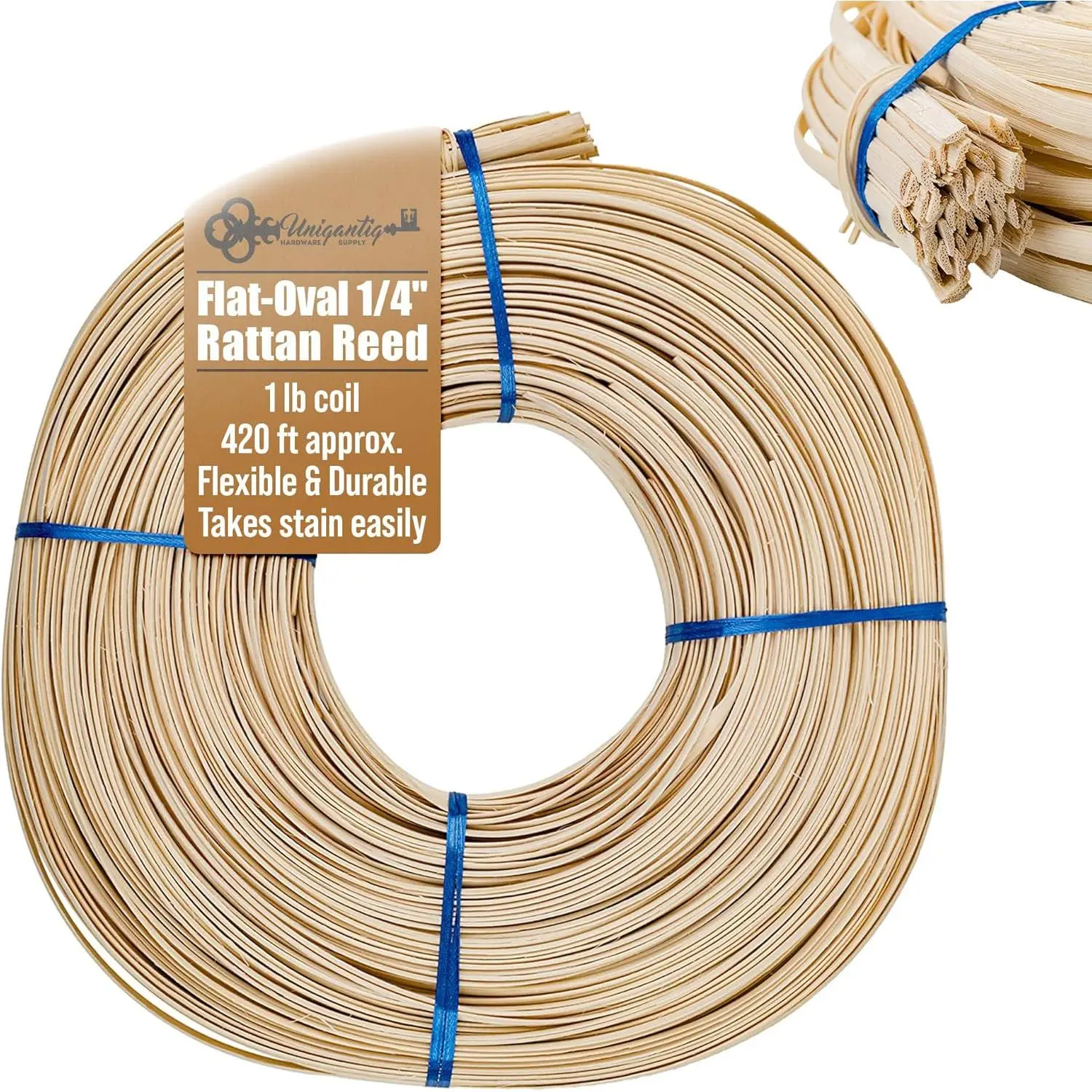 1/4" Flat Oval Rattan Reed 1 Pound Coil, for Basket Weaving, Wicker Furniture Repair & Weaving Projects