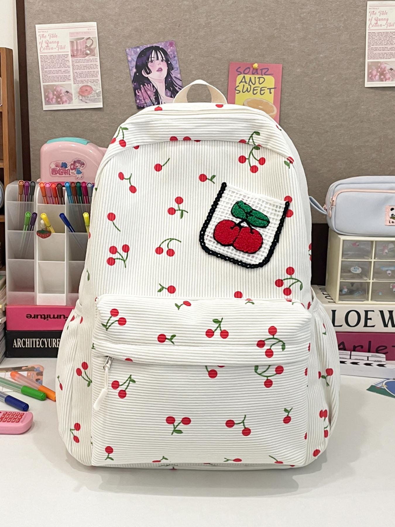 Women's backpack solid color backpack zipper closure cherry Cute Versatile Backpack versatile fashion casual trend suitable for students to go to school, campus, commuting, shopping women's backpack