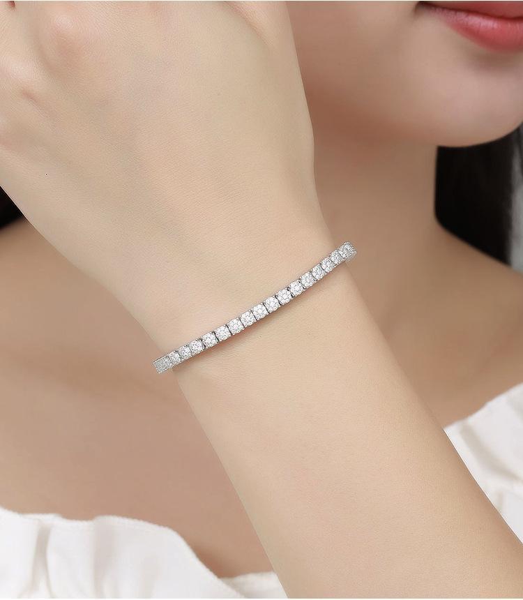 Elegant 4-Prong Moissanite Tennis Bracelet | Dainty Single Row Lab Created Diamond Bangle | Simple Luxury Sterling Silver Jewelry