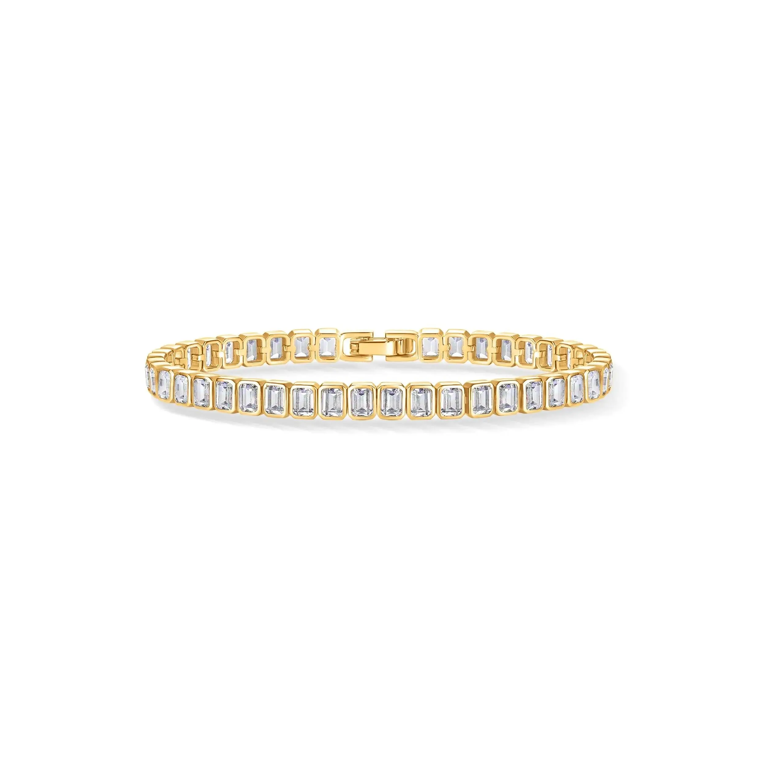 14K Gold Plated Emerald Cut Cubic Zirconia Classic Tennis Bracelet for Women, Sizes 6 Inches - 7.5 Inches