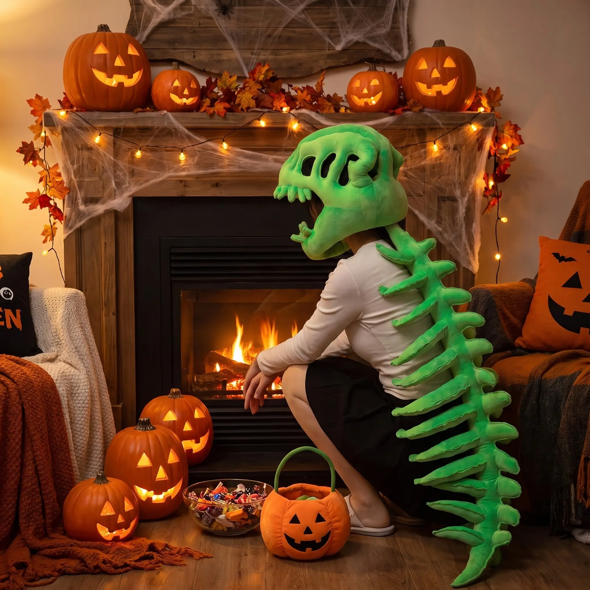 Giant Dinosaur Skeleton Costume for Halloween Party, Funny Wearable Headpiece, Gift for Adults, Viral Cosplay Finds
