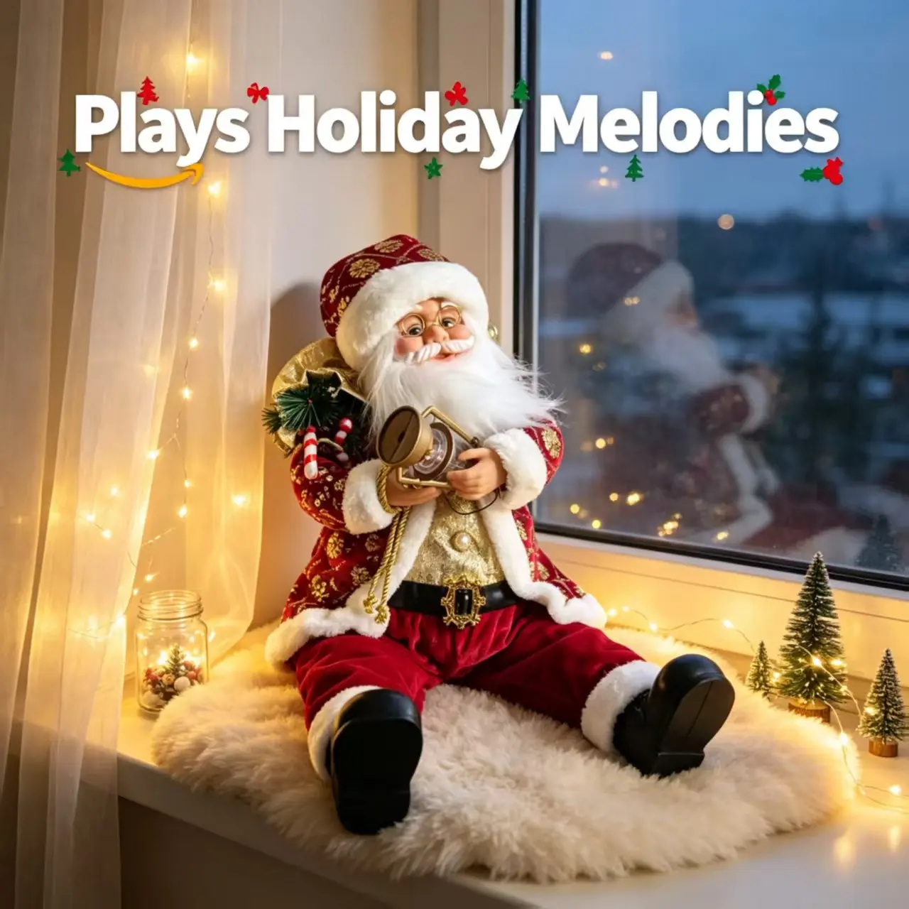 Rechargeable Santa Claus Ornament, Sound Playing Holiday Music, Festive Decoration for Home Parties, Desktop and Entryway Decor