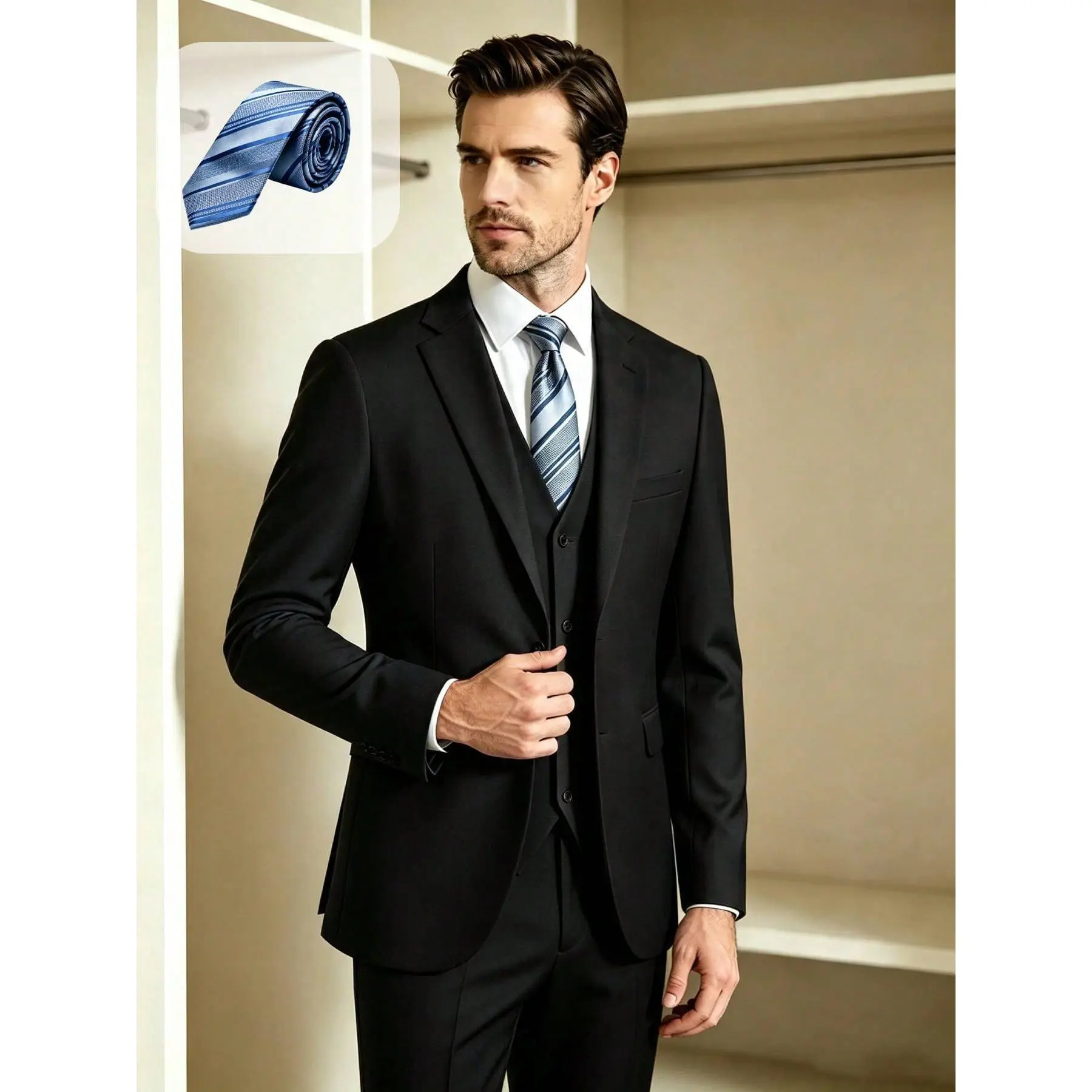 Men's 3-Piece Suit Set with Tie – Single Breasted 1-Button Blazer, Vest & Pants for Weddings, Banquets & Business Commute