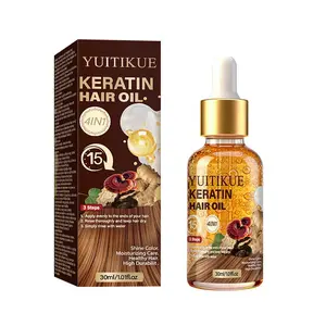 30ML Yuitikue Four-In-One Keratin Hair Oil, Ginseng Reishi Extract, Moisturizing Repair Split Ends, Smooth Dry Damaged Hair Care Essence