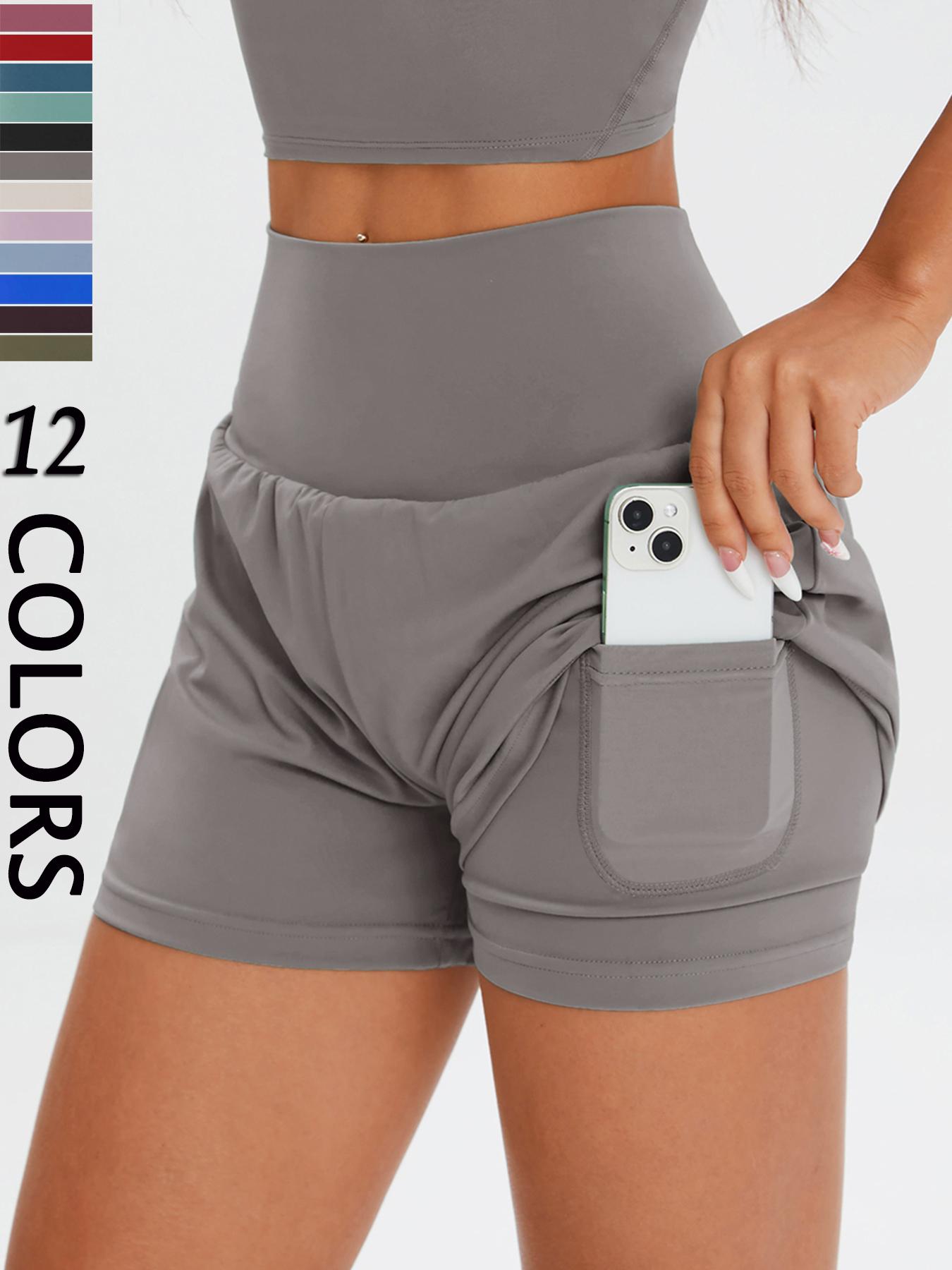 Women's Solid High Waist Sports Shorts, Casual Comfy Breathable Skinny Shorts for Exercise Yoga Gym Workout Running, Ladies Sportswear for All Seasons, Athletic Shorts, Workout Clothes Women, Summer Sports Shorts, Side Pocket Shorts, Athleisure Shorts