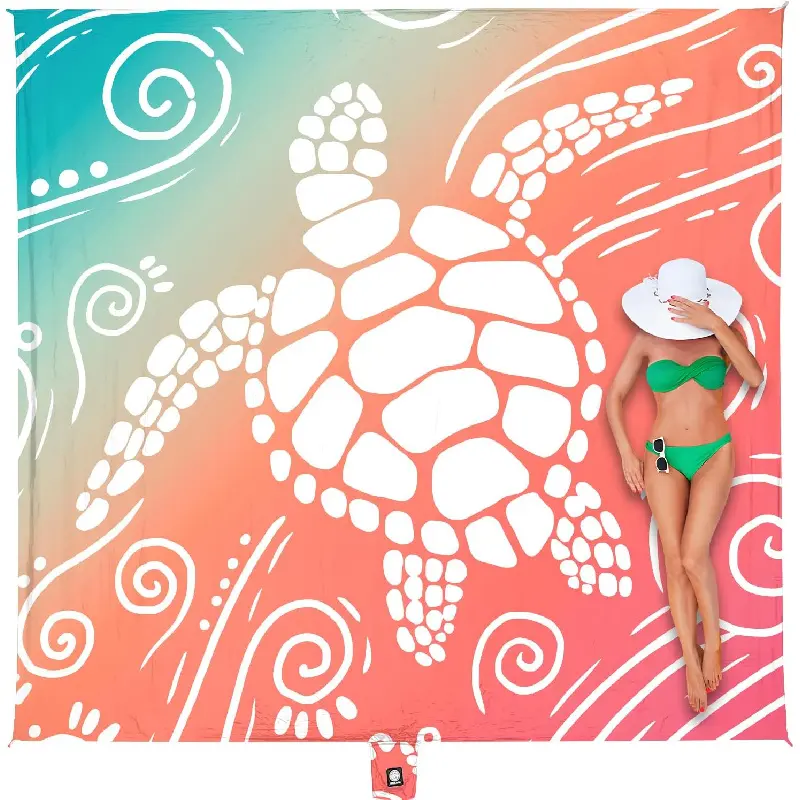 Beach Blanket Waterproof Sandproof Oversized Extra Large Sand Free Beach Mat with Stakes, Storage Bag - Essentials for Outdoor Beach, Picnic (Sea Turtle, 8 X 7 FT (1~4 Person))