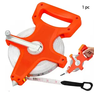 30-100m Measuring tape, tape measure with fold-out crank, inch and meter scale, tape measure, plastic orange with ergonomic handle, marked on both sides, roller tape measure