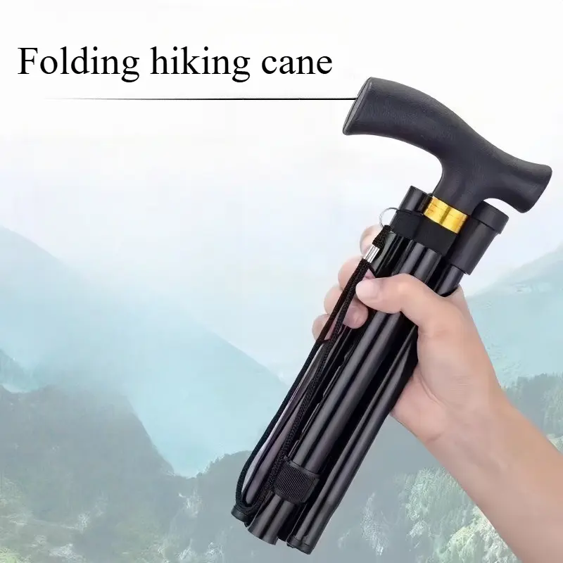 Foldable Titanium Alloy Trekking Poles for Hiking, Lightweight Adjustable Aluminum Walking Aid for Elderly, Retractable Multifunctional Outdoor Accessory