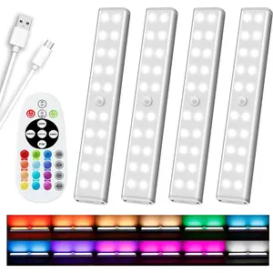 48 LED Under Cabinet Lighting Wireless, 15 Colors Changeable Rechargeable RGB Under Cabinet Lights Remote Control Under Counter Lights Mini Night Light Bar for Indoor Display Shelf, 4 Pack