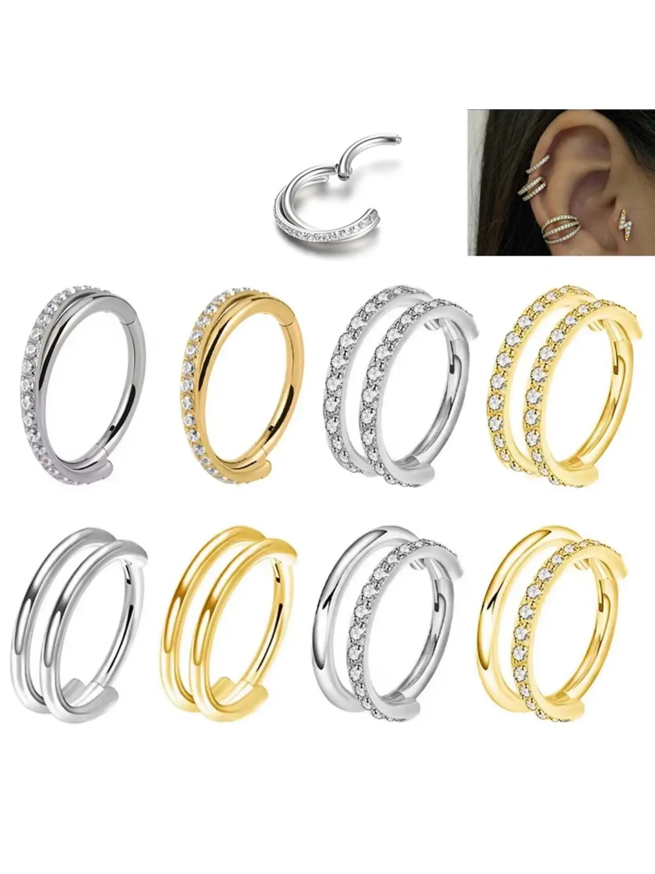 G23 Titanium CZ 16G Hinged Segment Nose Ring Clicker Ear Cartilage Tragus Helix Daith Round Earrings Hoops Body Piercing Jewelry