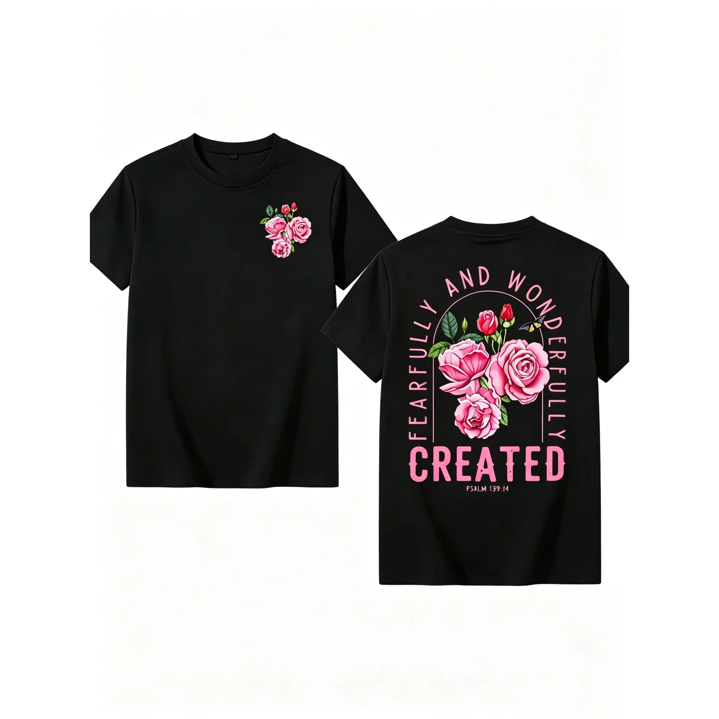 Women's Vintage Rose Graphic T-Shirt with Inspirational Psalm 139:14 Verse, Relaxed Fit Short-Sleeve Casual Top, Shirts For Women, Fitted, Shortsleeve, Tops, T Shirts