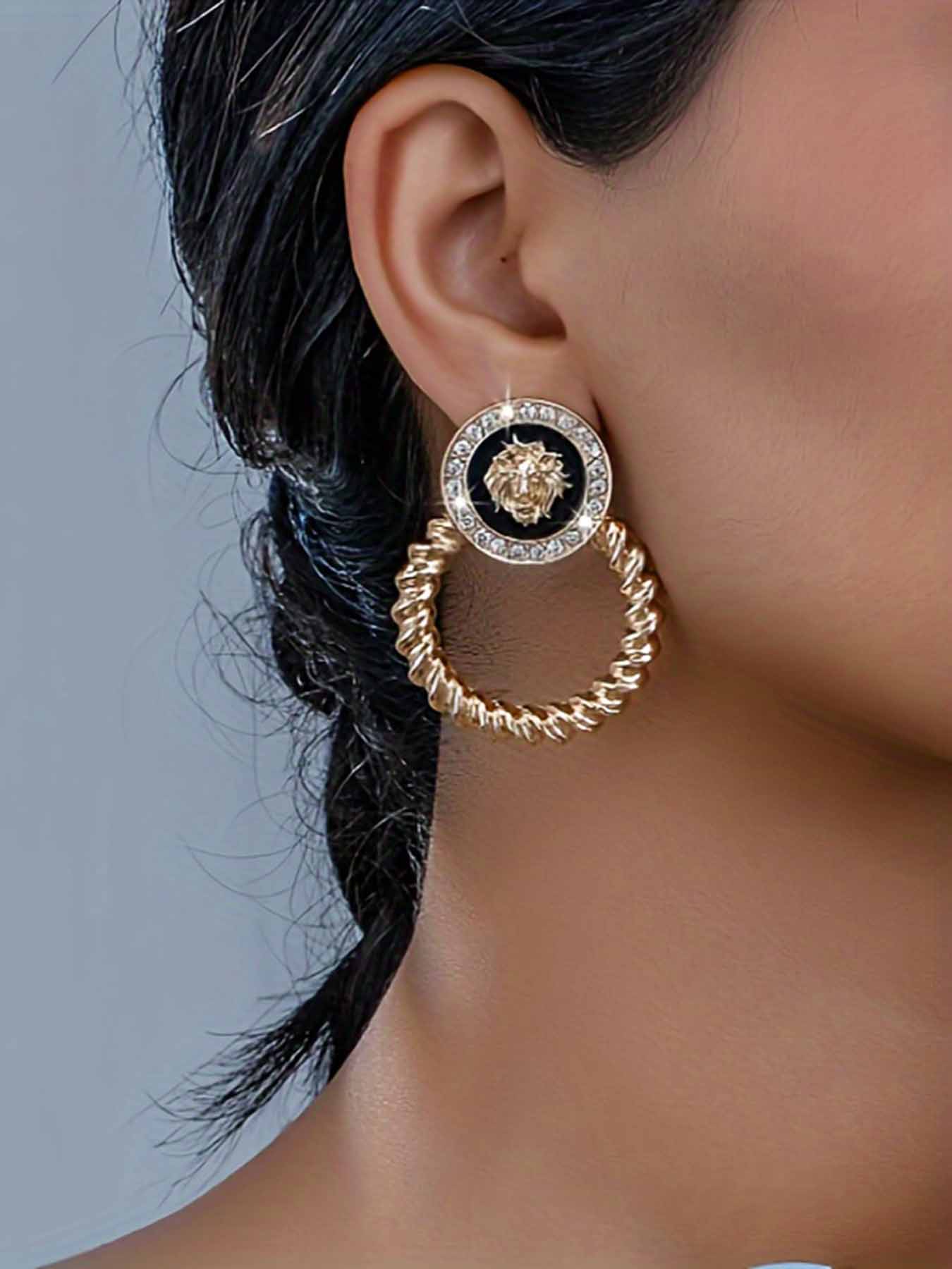 Lion Head Design Hoop Earrings, Statement Earrings, Fashionable Jewelry for Women, Trendy All-match & Exquisite Jewelry for Birthday Gift