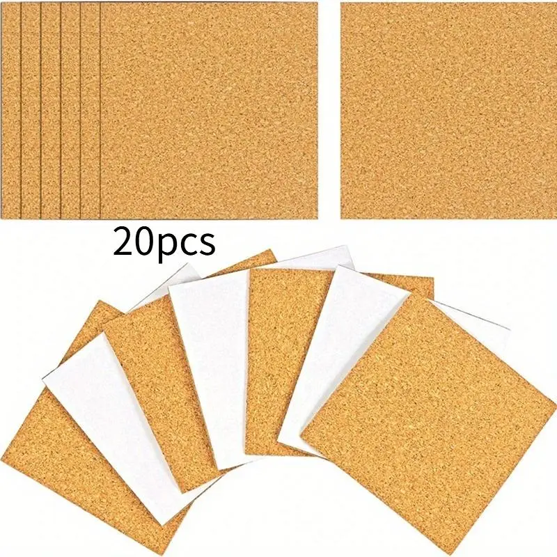 20pcs Self-Adhesive Square or Round Cork Coasters Wooden Coasters for Drinks and DIY 4" x 4" Cork Round Cork Tiles Cork Pads Cork Boards Strong Adhesive for Office Home Bar Cafe