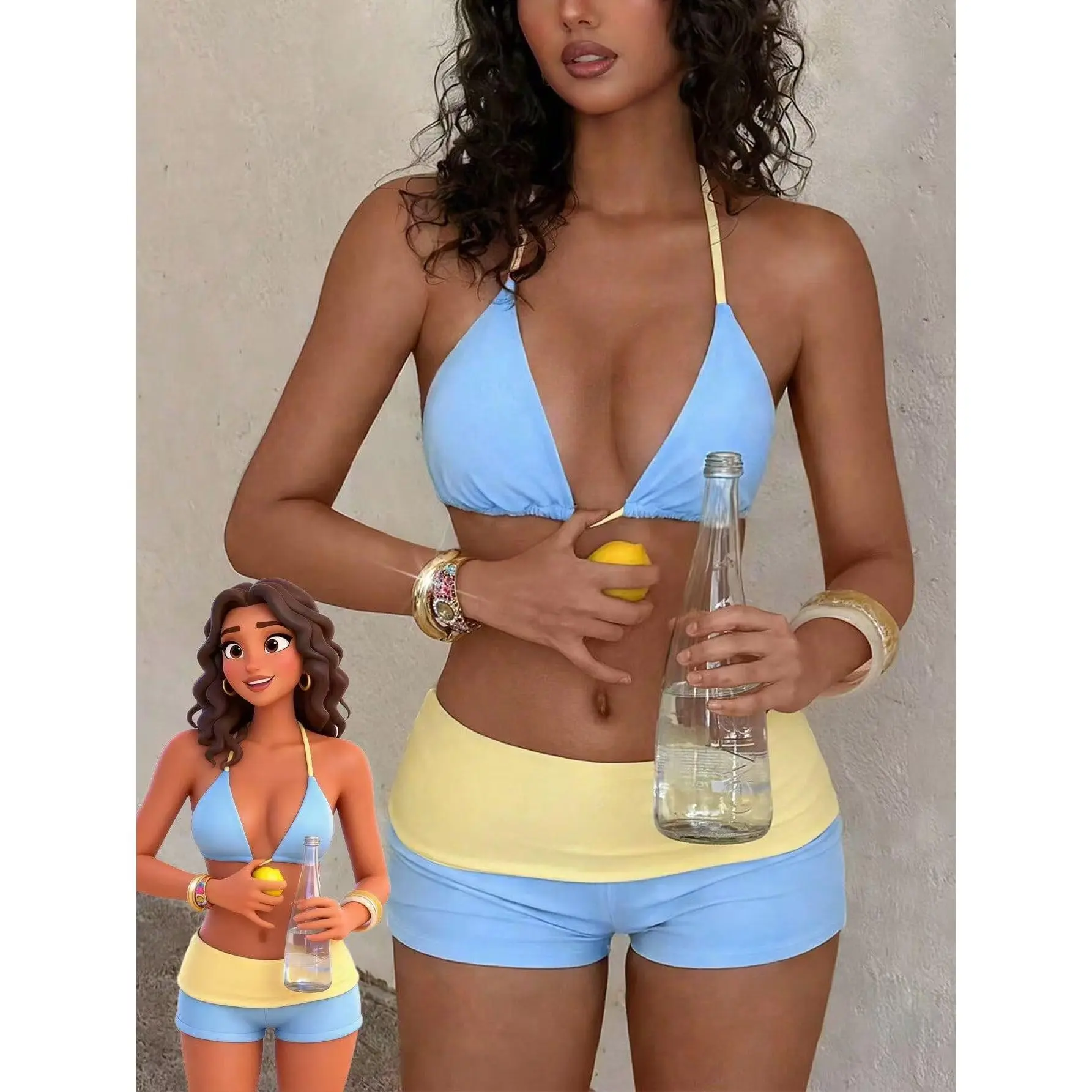 Women's 2026 New Solid Color Halter 2-Piece Bikini Set with Anti-Exposure Boyshorts, Summer Beach  Sports Swimwear swimsuits tankini  shapewear adjustable design thong hot spring wear sexy beachwear trendy seductive vacationoutfits style woman cute ocean
