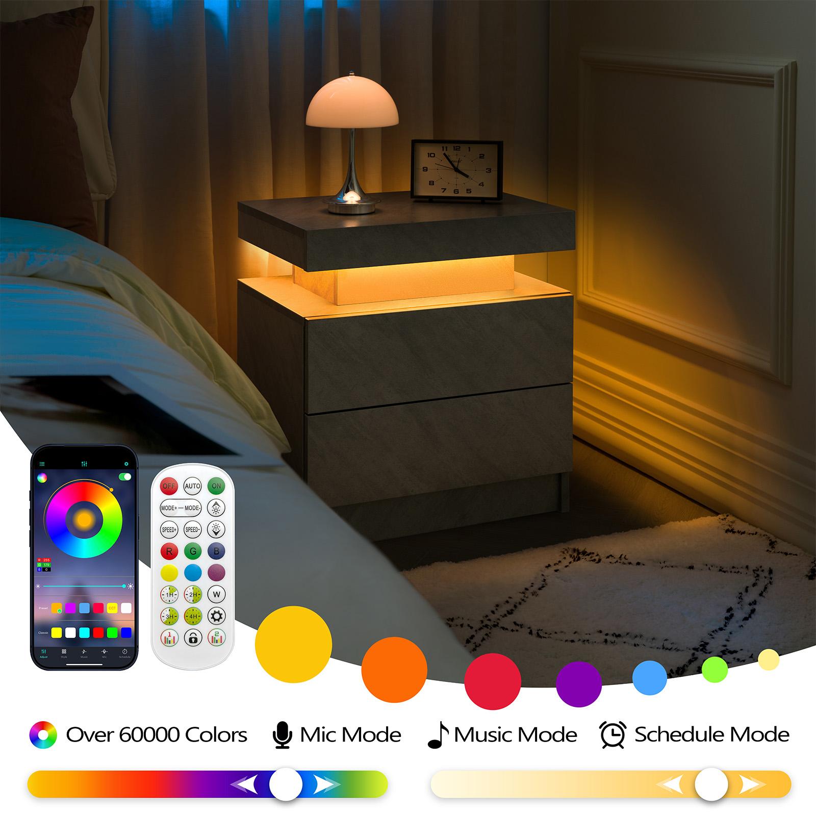 Nightstand LED Bedside Table Cabinet Lights Modern End Side with 2 Drawers for Bedroom (Deep Gray) On-Site Nightstand LED Bedside Table Cabinet Lights Modern End Side with 2 Drawers for Bedroom (Deep Gray) On-Site