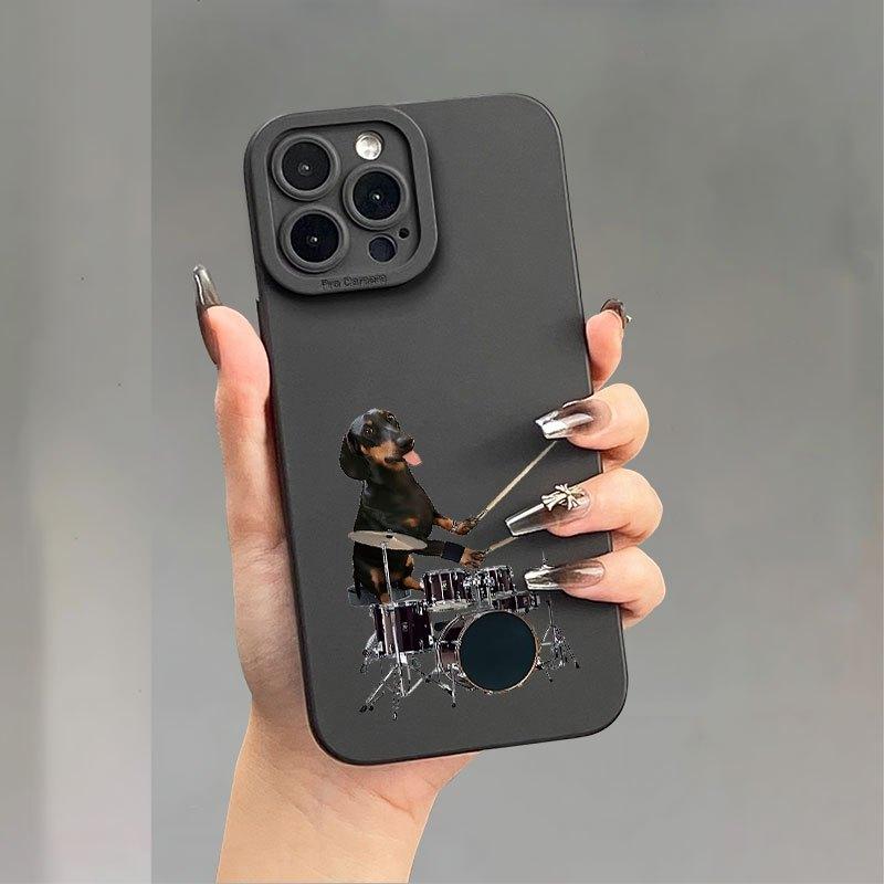 New Creative Drum Dog Pattern Phone Case, TPU Shockproof Full Protection Case, Suitable for iPhone 17/16/15/14/13/12/11 PRO MAX PLUS AIR E XS and PROMAX MINI, Ideal Gift for Friends and Family, MS1235