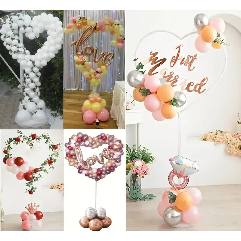 [Heart-Shaped Stand] 2 Sets Heart-Shaped Stand | Heavy-Duty Base, Balloon Column Arch Set, Reusable Plastic Holder, Decoration for Wedding, Valentine's Day, Graduation, Anniversaries, Easy Assembly