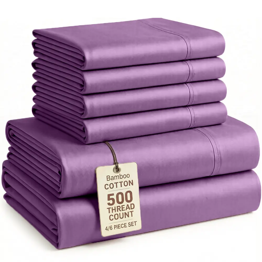 6 PC Cooling Bed Sheets Set - Rayon Derived From Bamboo & Polyester, Breathable & Wrinkle Free Soft Bedding Sheets Deep Pocket Up To 14", Wrinkle Free Suitable For Hot Sleepers & Summer Room Decor Kid's Rooms