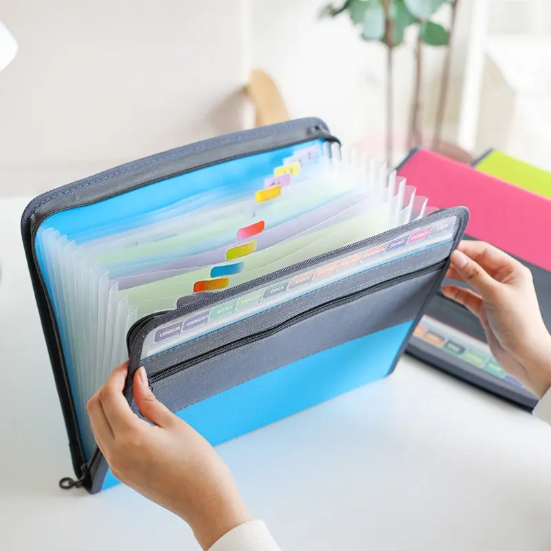 A4 Accordion File Organizer with 13 Pockets and Zipper Closure, Expandable Document Folder for Office and School