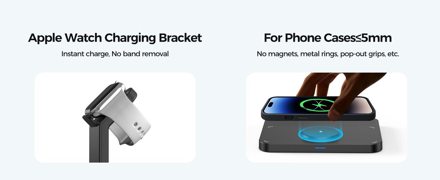 Wireless Charging Station,5 in 1 Multiple Charger Stand with Alarm Clock,7 Night Light,Mag-Safe Charging Dock for iPhone 17 16 15 14 13 12 Pro Max Plus,Apple Watch 11/10/9/8,for Airpods,Bedroom