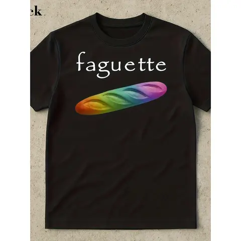 1pc Baguette-Themed Humor Print Cotton T-Shirt - Round-Neck, Short-Sleeve, Preshrunk Fit, Double Stitching, Comfortable Cut, Fitness-Friendly, Unisex, Geometric Sports Top, Standard Sizes, Daily Wear, Personalized Couple Ring Valentine's Day Gift
