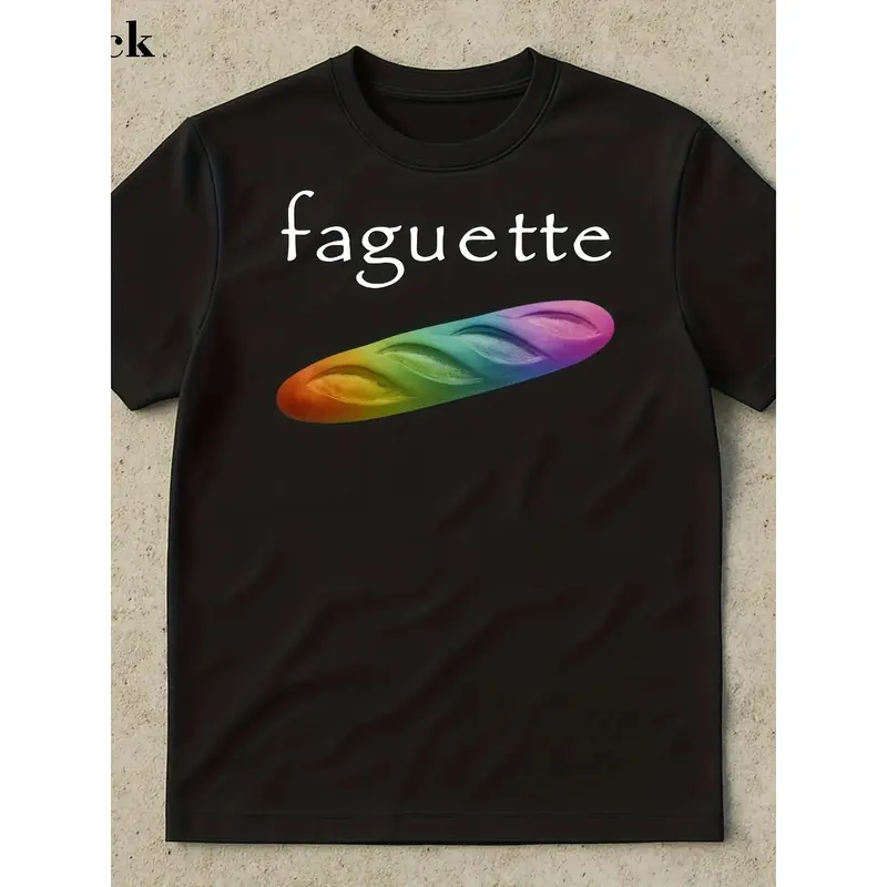 1pc Baguette-Themed Humor Print Cotton T-Shirt - Round-Neck, Short-Sleeve, Preshrunk Fit, Double Stitching, Comfortable Cut, Fitness-Friendly, Unisex, Geometric Sports Top, Standard Sizes, Daily Wear, Personalized Couple Ring Valentine's Day Gift