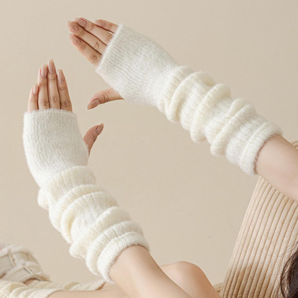 Plush knitting Fingerless Gloves Women Winter Warm Arm Sleeve Soft Stacked Half Sleeves Arm Warmer Fine Mitten Casual Punk Glove