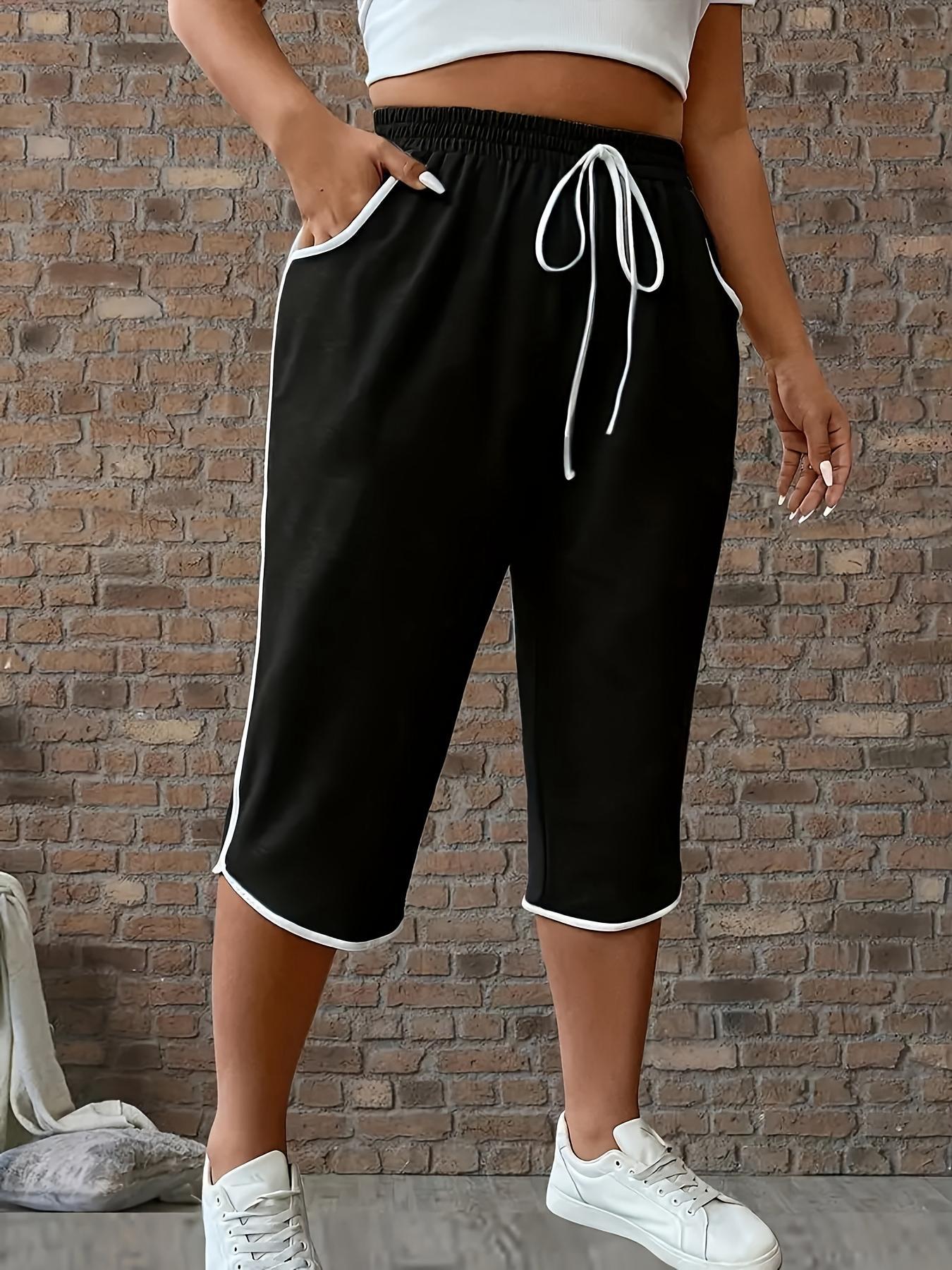 【Plus Size】Contrast Binding Capri Pants, Basic Casual Comfy Trousers for Summer, Women's Bottoms for Daily Wear