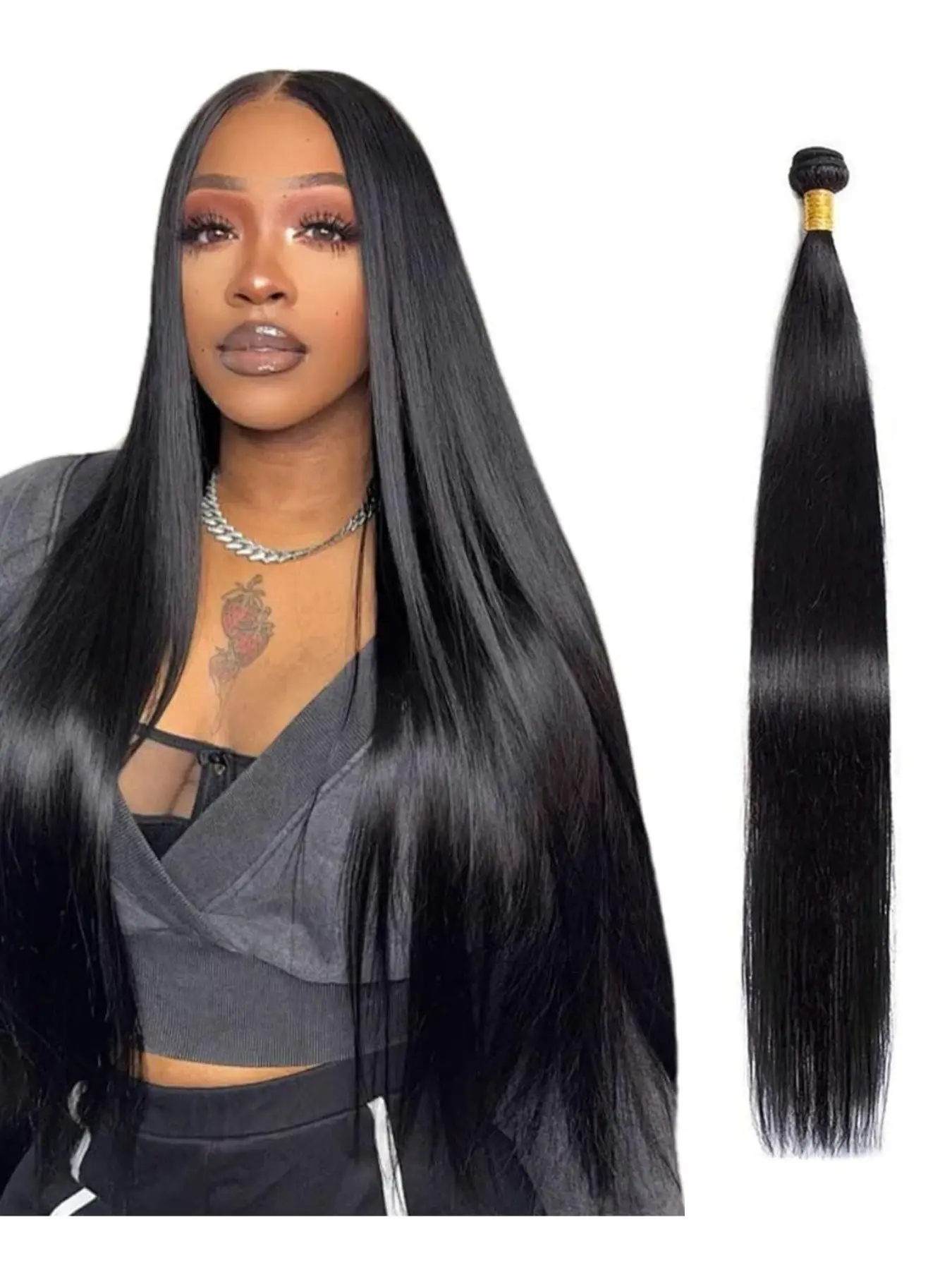 36 Inch Brazilian Remy Straight Hair Extension, Single Strand 140g, Natural 1b, Real Human Hair Clip-In Extensions, Hair Pieces